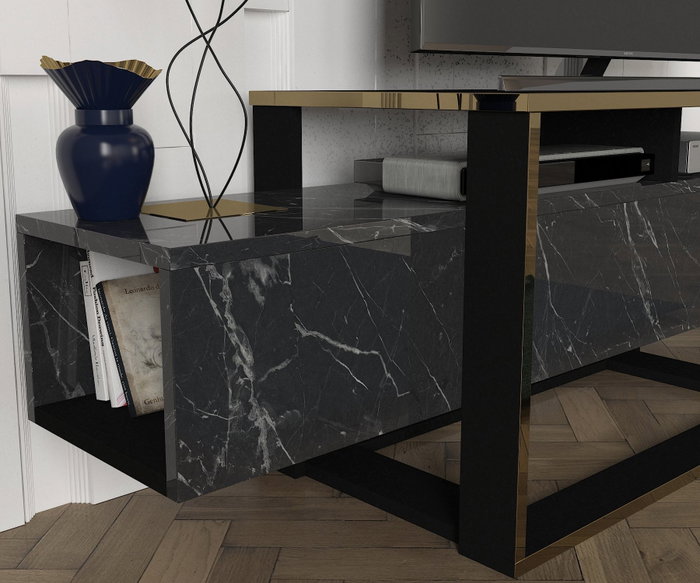 Hanah Home Soporte de TV Moderno en Negro y Dorado